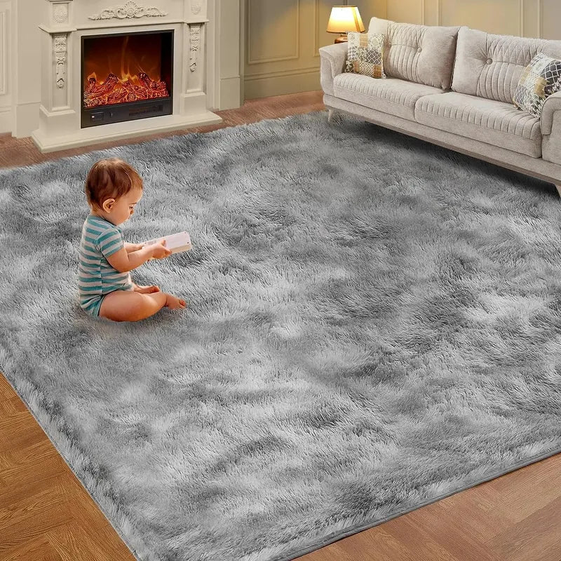 Tie-Dye Plush Area Rug for Living Room and Bedroom Non-Slip Shag Carpet