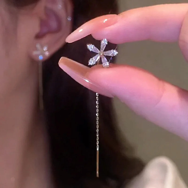 Silver Color Crystal Tassel Non-Piercing Cuff Ear Clip Earrings for Women