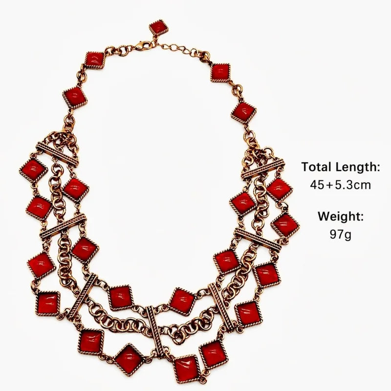 Red Multi-Layer Short Necklace Holiday Jewelry 0308