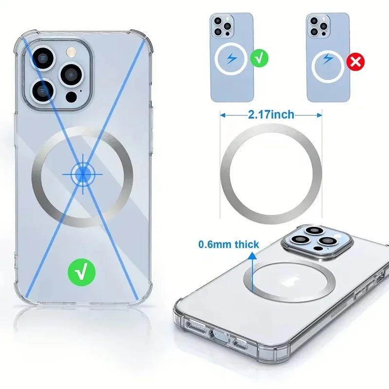 Magnetic Metal Plate Ring for Wireless Chargers - Universal Steel Sticker for Car Phone Holders