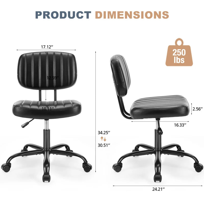 Adjustable Lumbar Support Office Chair - Swivel PU Leather Computer Desk Chair