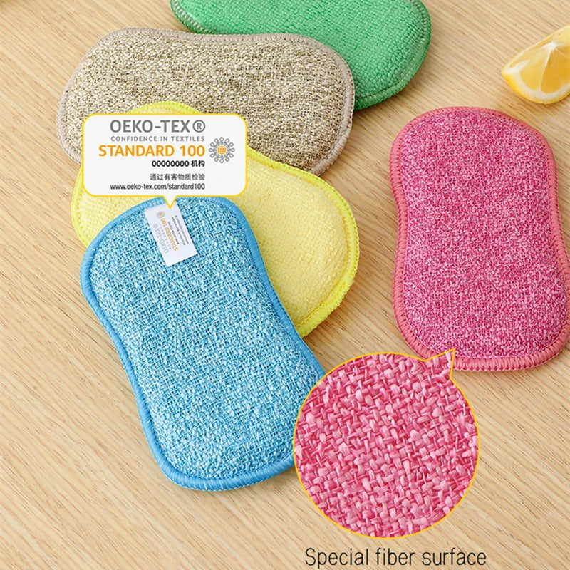 5Pcs Double-Sided Microfiber Kitchen Sponge Non-Scratch Dish Washers Multi-Purpose Rag