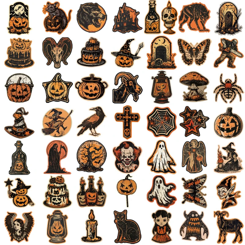 50/100PCS Halloween Stickers Terrifying Pumpkin Luggage Phone Laptop Wall Decor
