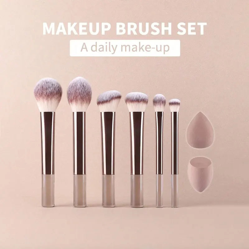 12pcs Makeup Brush Set with Sponges & Powder Puff - Travel Cosmetic Tools