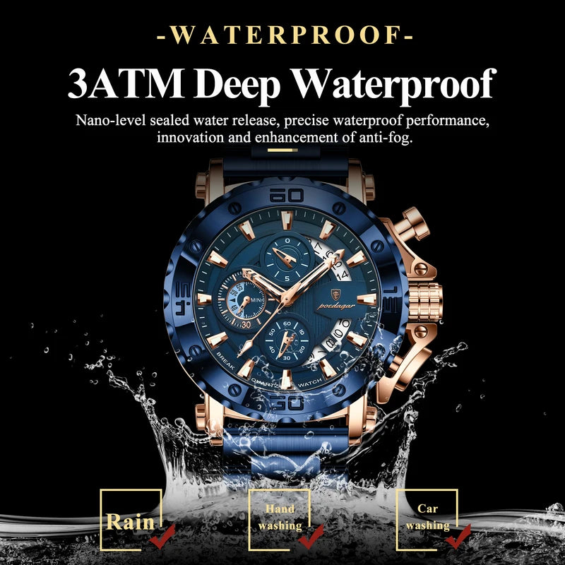 Luxury Men’s Waterproof Quartz Wristwatch with Luminous Dial and Chronograph