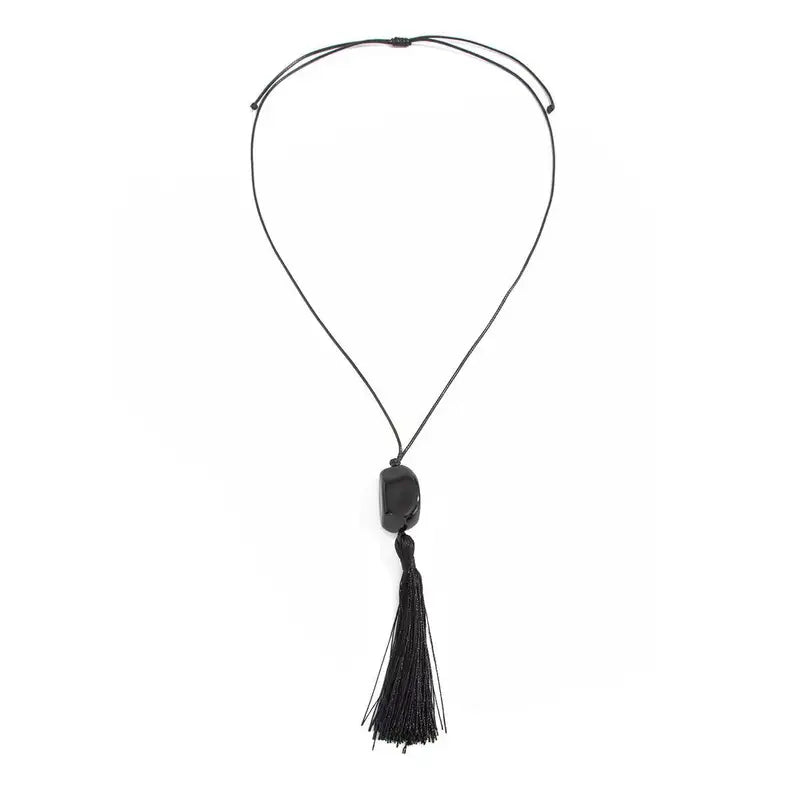 Black Resin Tassel Pendant Necklace for Women Adjustable Chain Jewelry