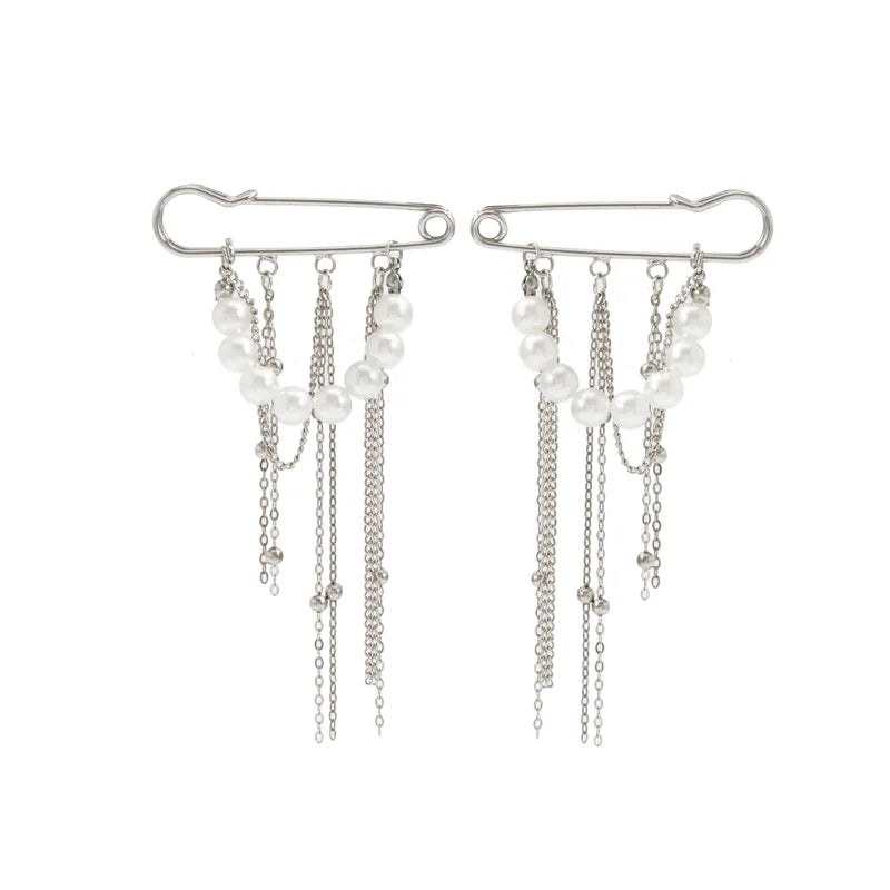 Retro Sweet Imitation Pearl Metal Chain Tassel Pendant Jewelry Pin Foot Chain for Girl Fashion