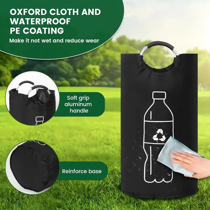 Large Capacity Folding Recycling Bin with Aluminum Handle 82L Bottle Storage Basket