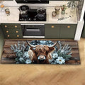 Highland Cow and Floral Pattern Non-Slip Kitchen Mat - Home Decor