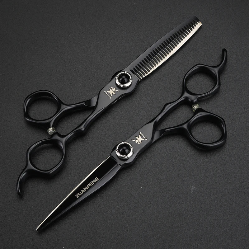 6-Inch Hair Cutting Scissors with Black Gemstone Handles, Professional Steel Thinning & Cutting Tool