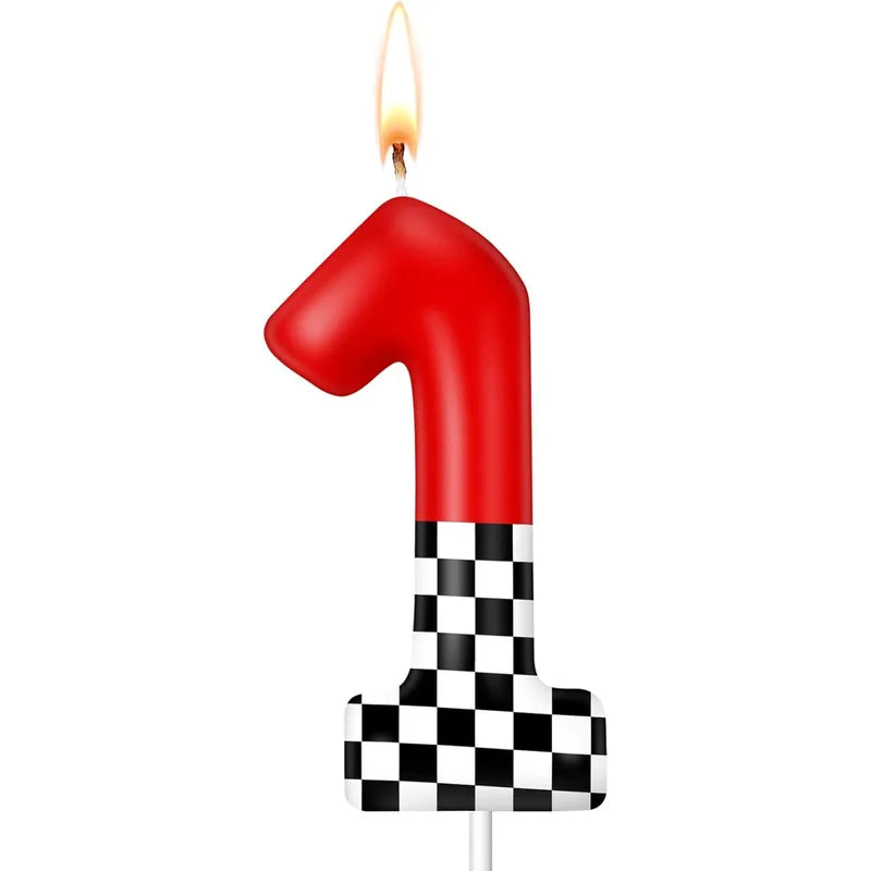 Race Car Number Candle Set - Checkered Flag Design for Birthday & Racing Events