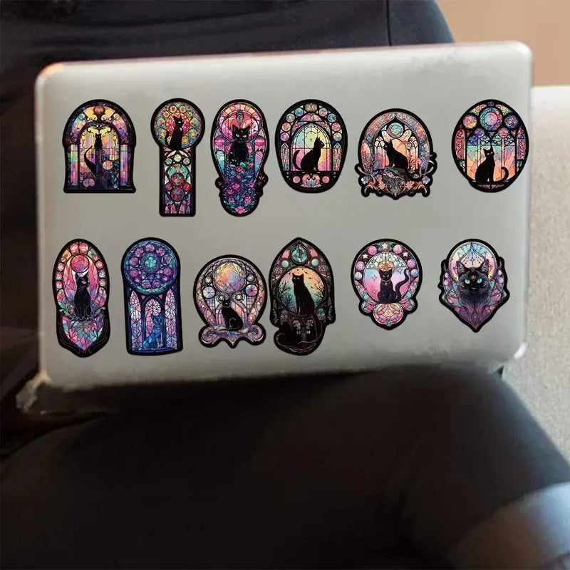 50PCS Gothic Cat Moon Stickers Halloween Tarot Decals for Scrapbook Phone Luggage