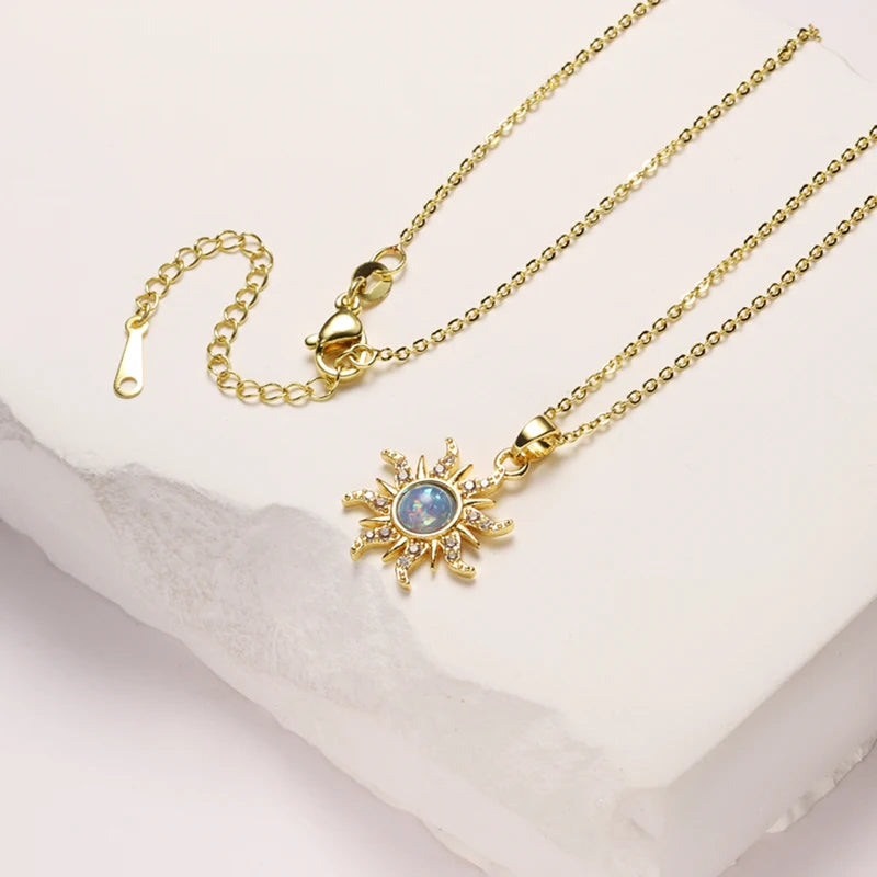 Sun Necklace for Women Gold Plated Opal Sun Pendant Choker Jewelry Gift