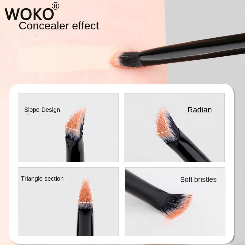 Angled Concealer Brush for Precise Makeup Application - Synthetic Hair, Wooden Handle