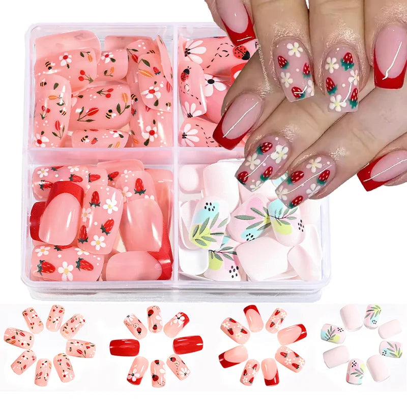 Halloween Press-On Nails Set with Skeleton Design, Full Cover False Nails for Spooky Nails