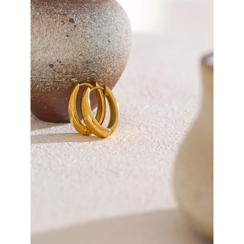 Geometric U-Shape Hoop Earrings - 18K Gold PVD Plated Stainless Steel Jewelry