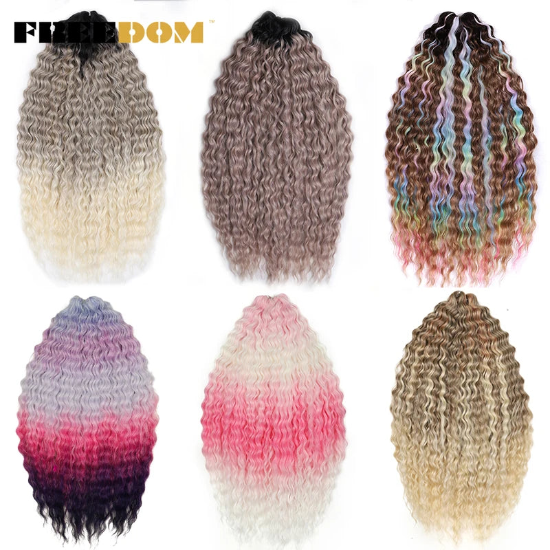 Synthetic Twist Crochet Hair Extensions - 22 Inch Curly Wavy Braids with Ombre Rainbow Colors