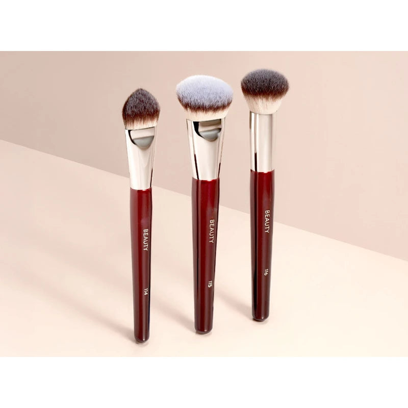 Makeup Brush Set with Dual-Sided Concealer Foundation and Complexion Brushes - Red, Gray, Black, Green