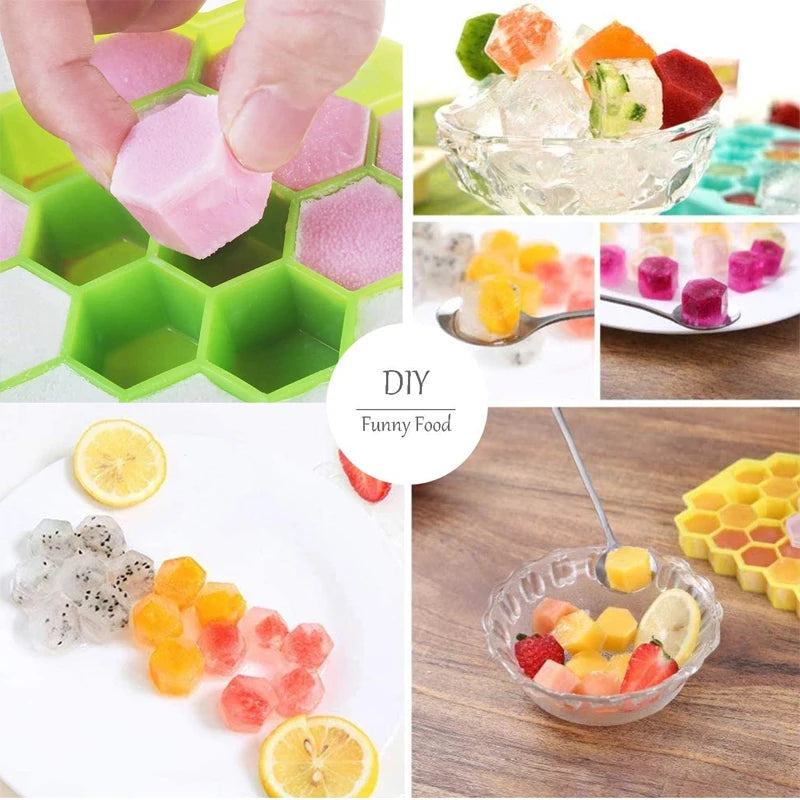37 Grids Silicone Ice Cube Mold with Lids Honeycomb Shape Reusable Food-Grade BPA-Free