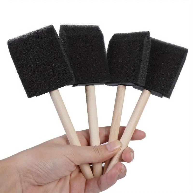 Assorted Foam Brush Set with Wood Handles - Lightweight Durable Craft Paint & Stain Brush Kit