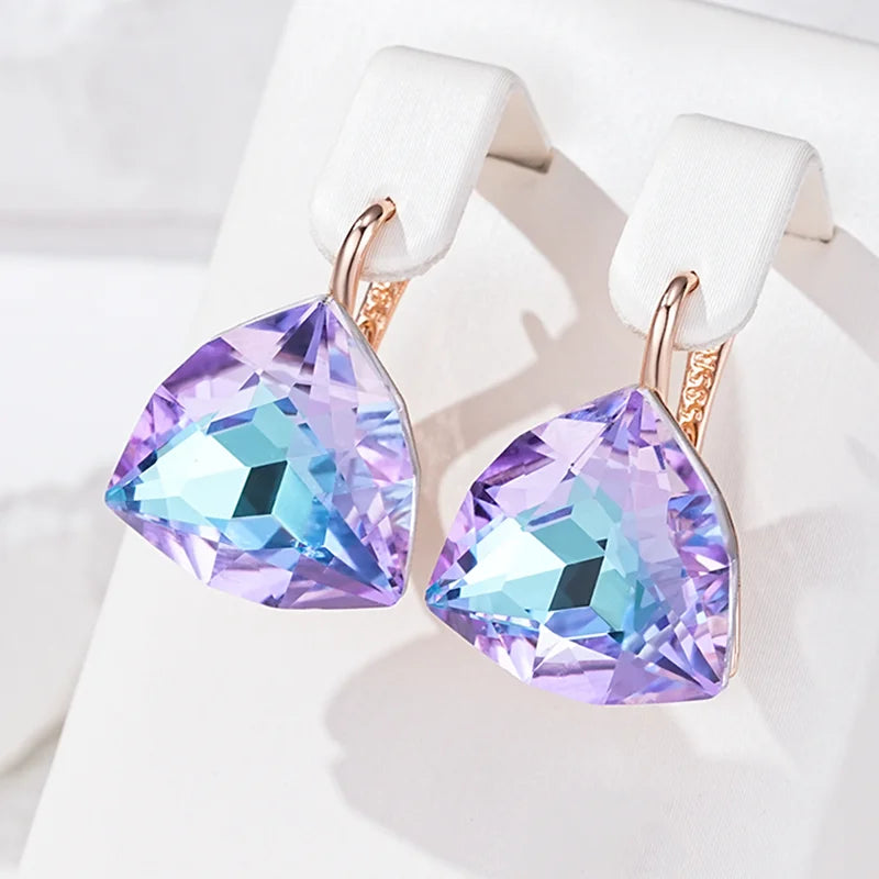 Colorful Stone Women's Drop Earrings in Rose Gold - Geometric Zircon Jewelry