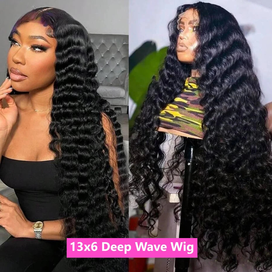 Deep Wave Lace Front Wig Human Hair 13x6 HD Transparent Lace Frontal 28-32 Inch for Women
