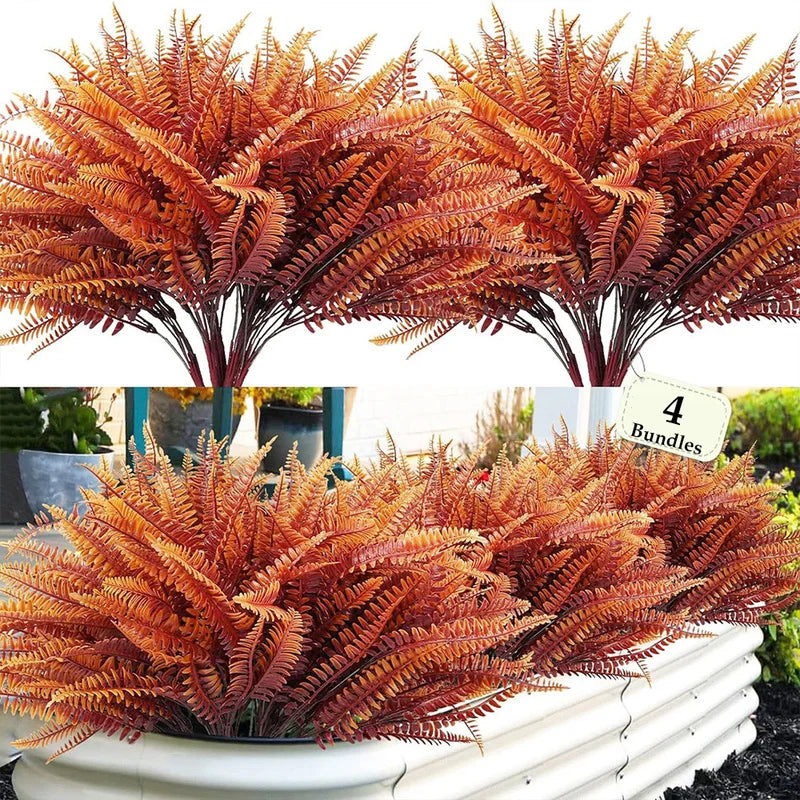 4pcs Artificial Bushes Plants Boston Ferns UV Resistant for Garden & Outdoor Decor