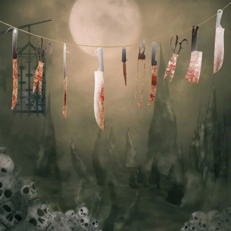 Halloween Blood Knife Set - 12 Plastic Horror Haunted House Decor