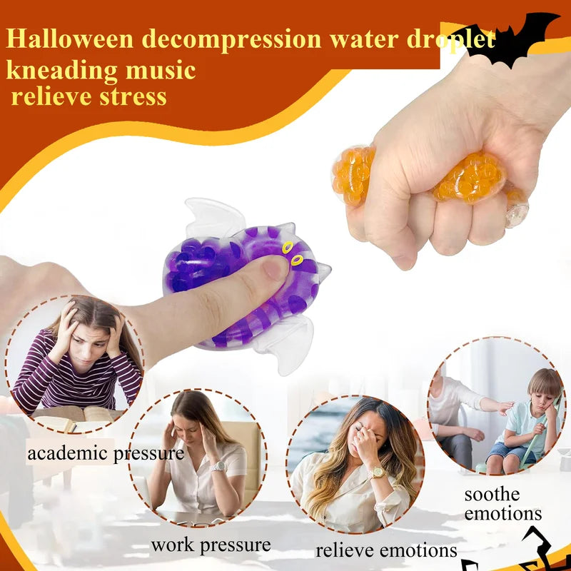 Halloween Stress Relief Bead Ball Toy Ghost Pumpkin Bat Squeeze & Release Fidget
