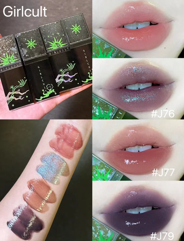 Water Mirror Lip Gloss with Chameleon Glitter and Pearlescent Finish - Moisturizing Long Lasting Lip Shine