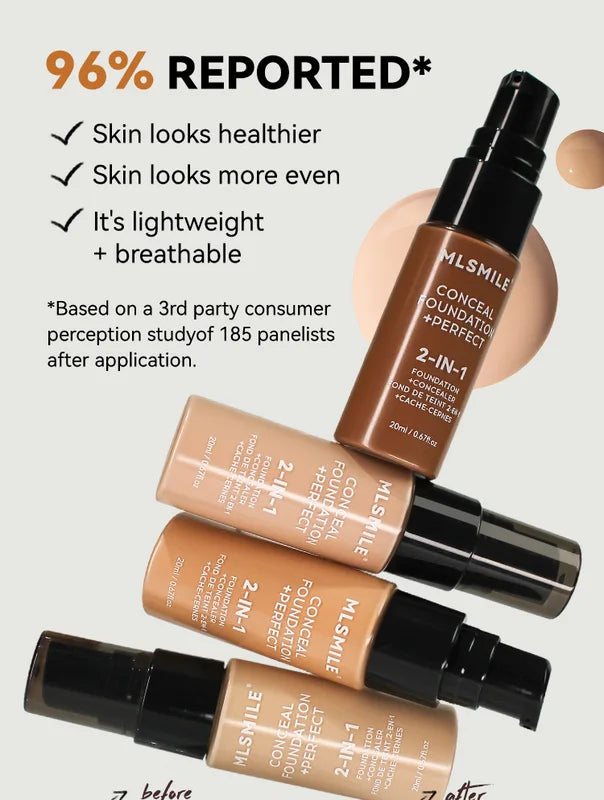 2-in-1 Oil Control Liquid Foundation & Concealer Full Coverage Waterproof Makeup