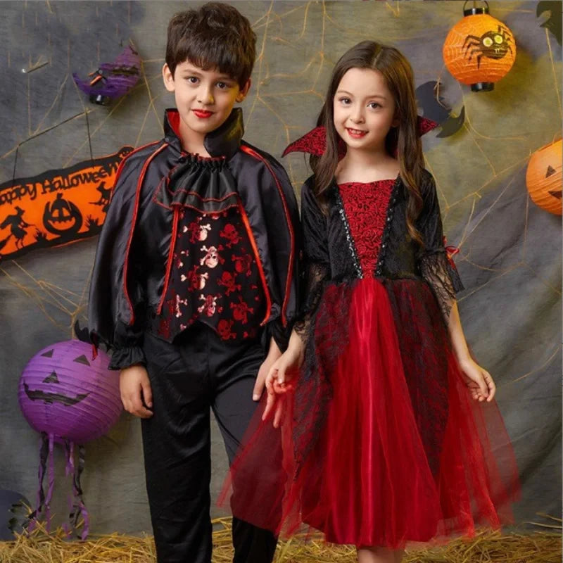 Kids Vampire Costume Dress for Halloween Girls Gothic Ghost Party Outfit