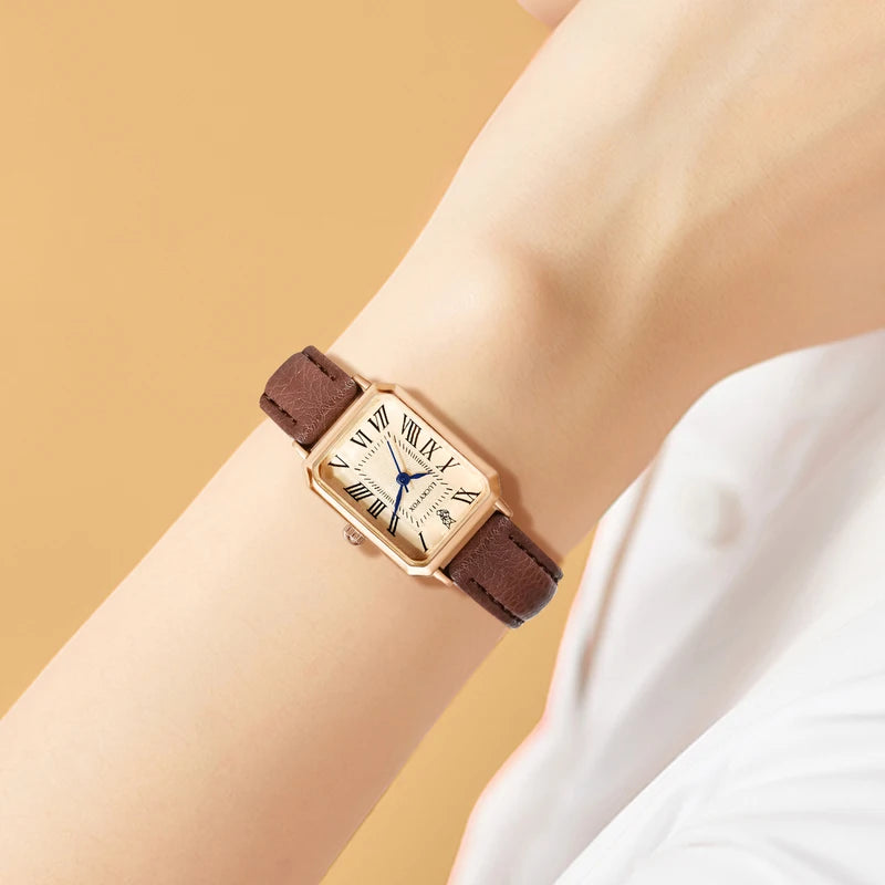Retro Digital Dial Square Leather Strap Wristwatch for Women - Casual Quartz Watch Gift