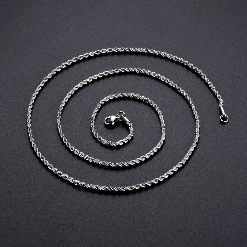 Stainless Steel Rope Chain Necklace & Bracelet - Men & Women, Multiple Lengths & Widths