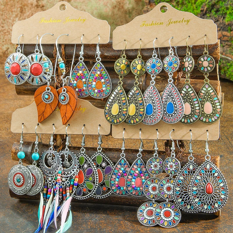 Boho Style Women's Geometric Dangle Earrings - Multi-Style Party Jewelry