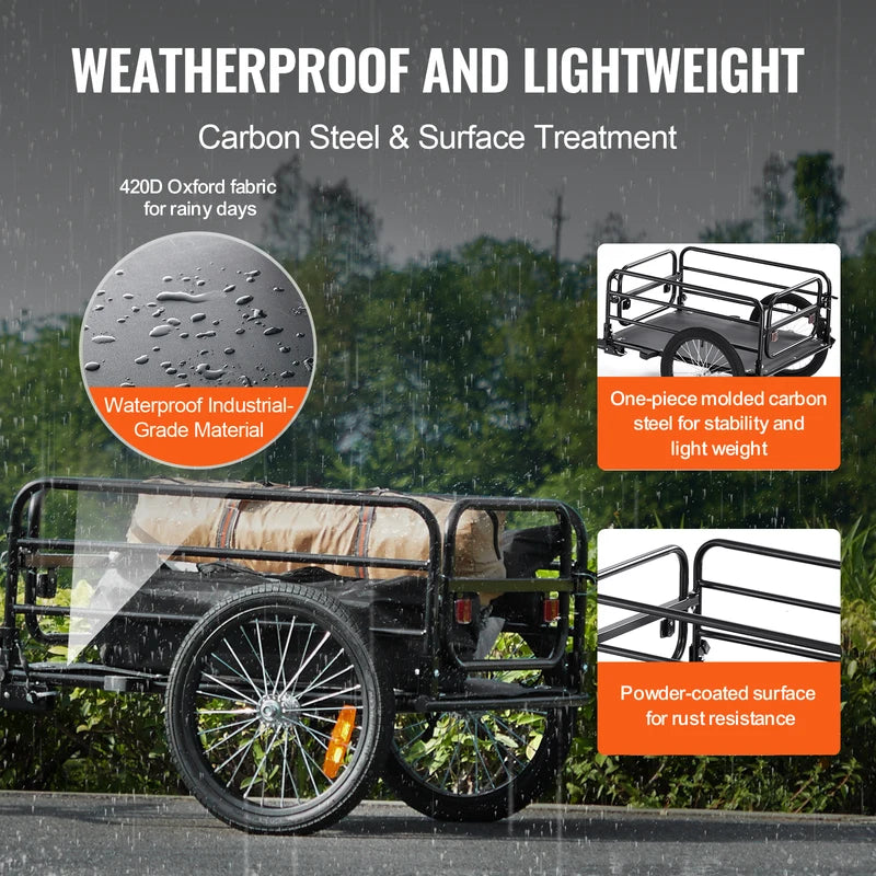 Bike Cargo Trailer 160 lbs Capacity Foldable Bicycle Wagon with 16-Inch Wheels