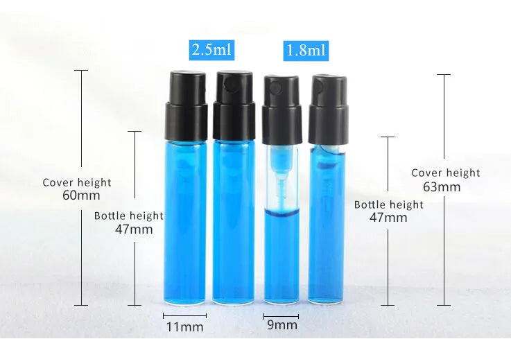 Glass Perfume Sample Bottles with Bayonet/Snap-On Pump 1ml–2.5ml Set
