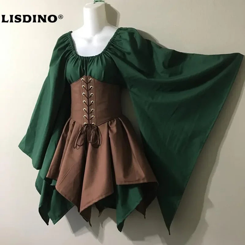Halloween Fairy Elf Costume for Women Princess Cosplay Vintage Dress