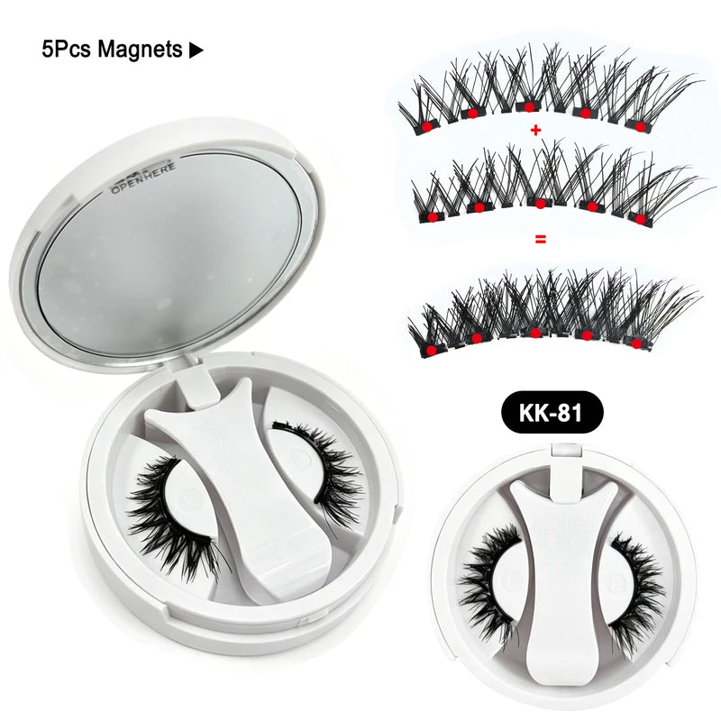 Magnetic False Eyelashes 3D Fluffy Faux Mink Reusable Makeup Kit with Mirror & Applicator