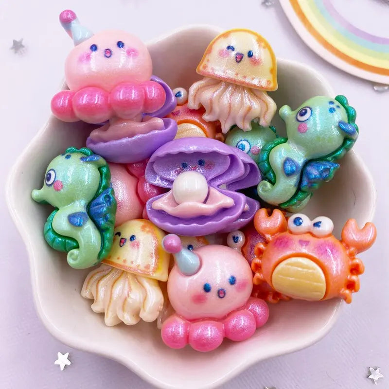 12pcs Colorful Resin Ocean Animal Figurines for Scrapbooking & Crafts