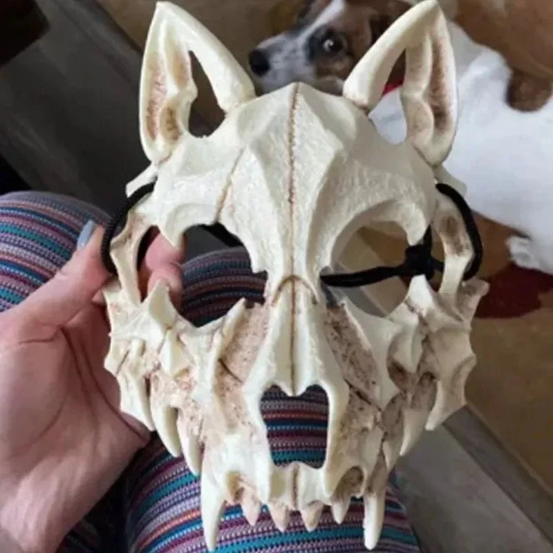 Scary Halloween Skull Mask with Long Teeth & Demon Skeleton Half Face Cosplay Mask
