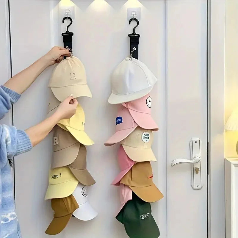 Stainless Steel Hat Rack with 8 Clips - Holds 16 Baseball Caps, Closet Organizer