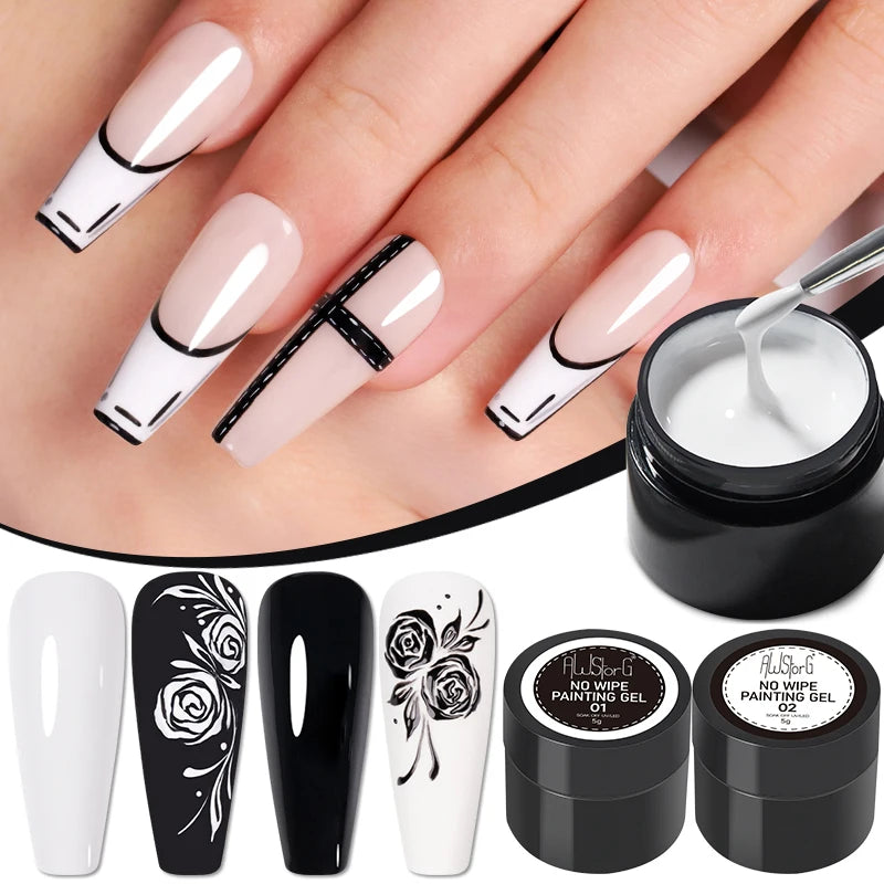 No Wipe Nail Painting Gel Set - White & Black UV LED Long Lasting 5g