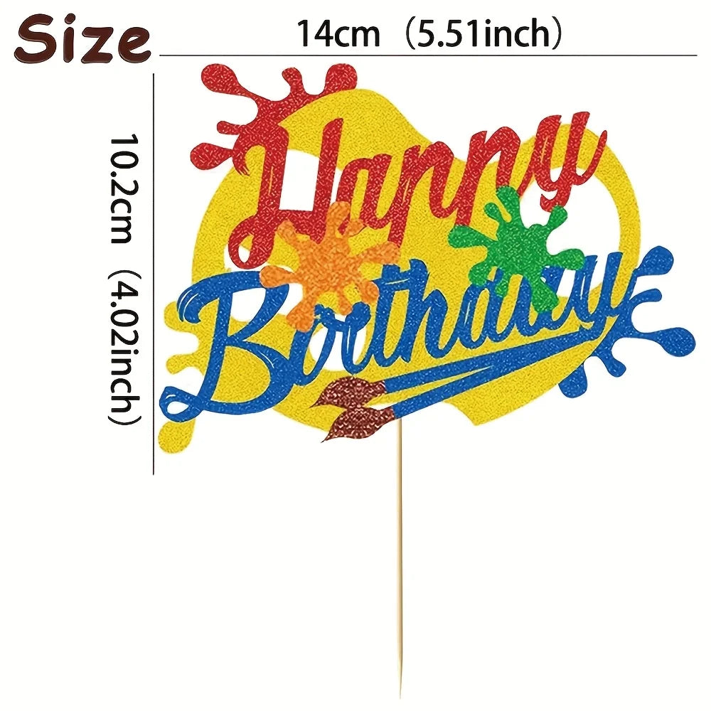 Paint Art Cake Decorations Set - Paintbrush Cupcake Toppers for Birthday Party