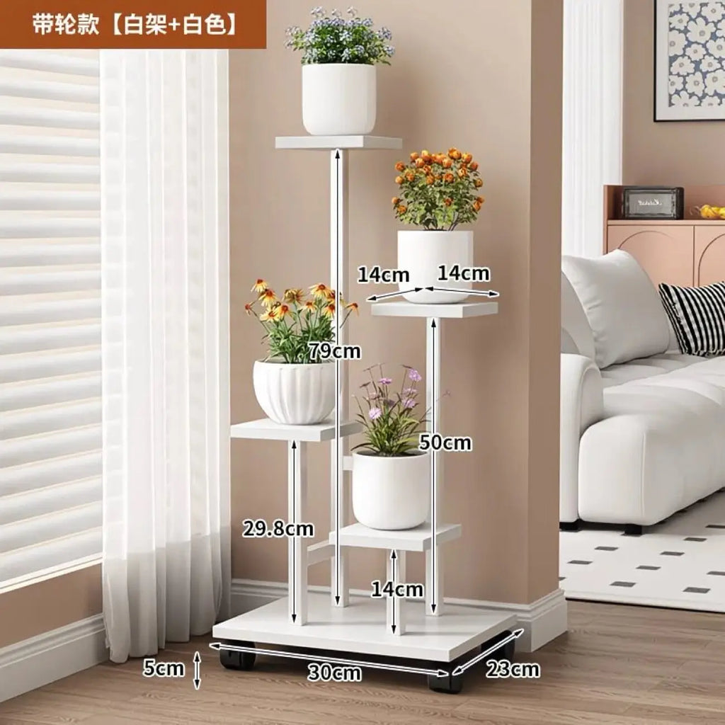 Heavy Duty Multi-Tier Iron Plant Stand with Wheels - Indoor & Outdoor Gardening