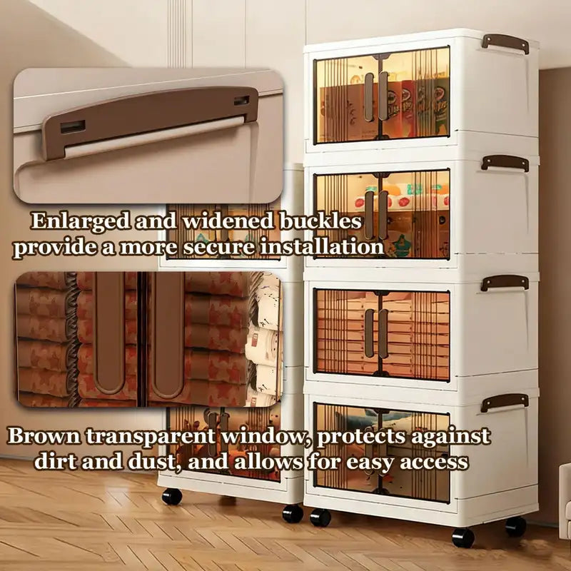 Stackable Storage Cabinet with Doors & Wheels - Modular Plastic Organizer, 2-5 Tiers