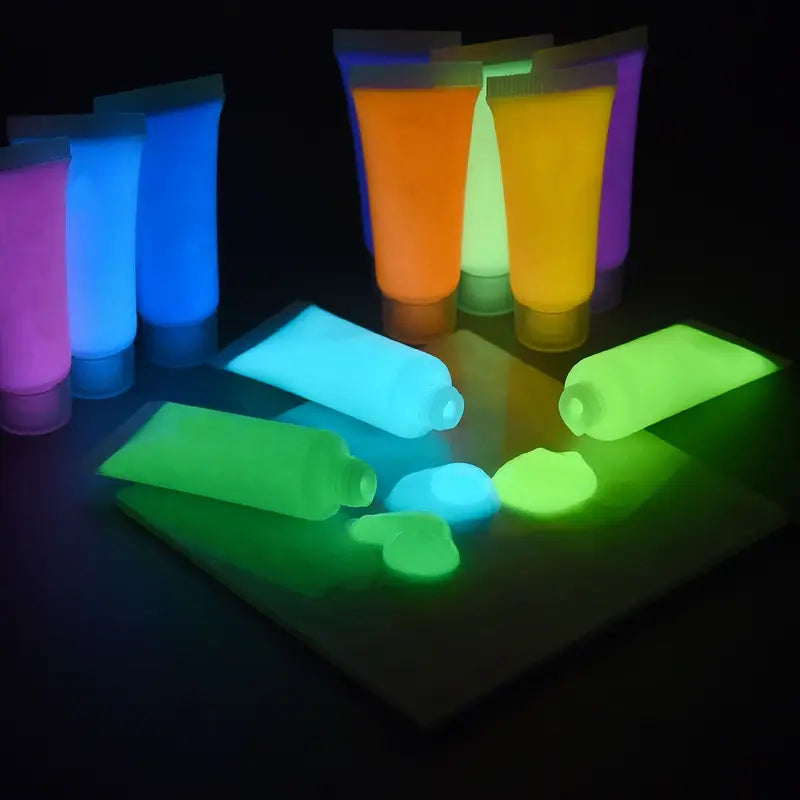 Glow In The Dark Acrylic Paint Set 15g Fluorescent Luminous Pigments for DIY Art and Decoration