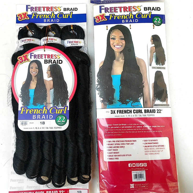 French Curly Braiding Hair Extensions 22 Inch Synthetic Wavy Hair Bundles - 3 Pack