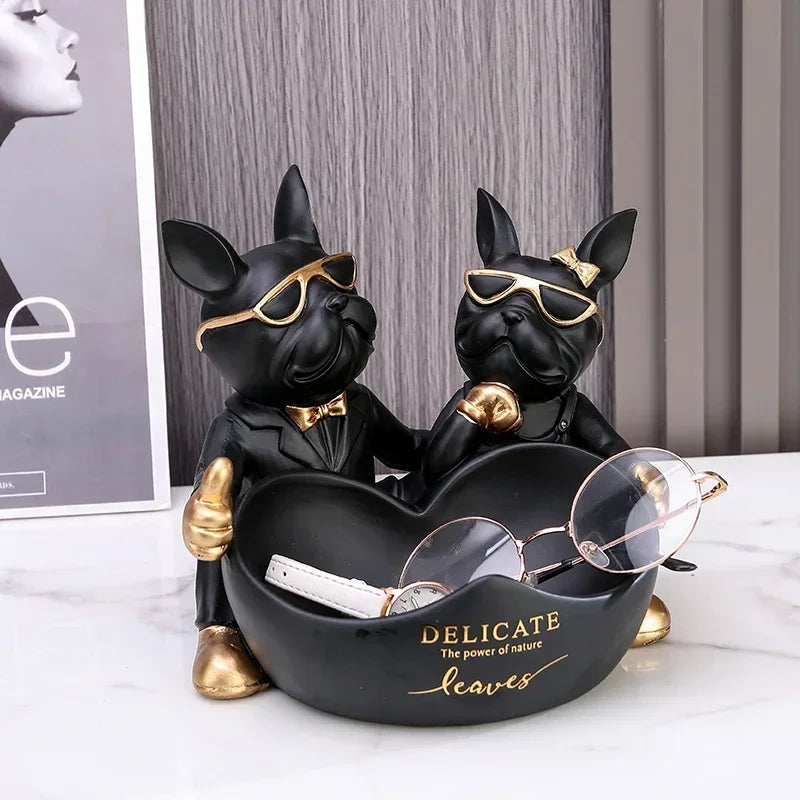 Resin Love Bulldog Figurine with Storage - Animal Sculpture Home Decor