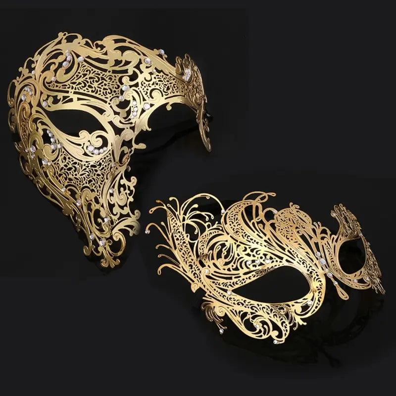 Black Gold Skull Metal Mask for Halloween Masquerade Party - Venetian Half Face Mask